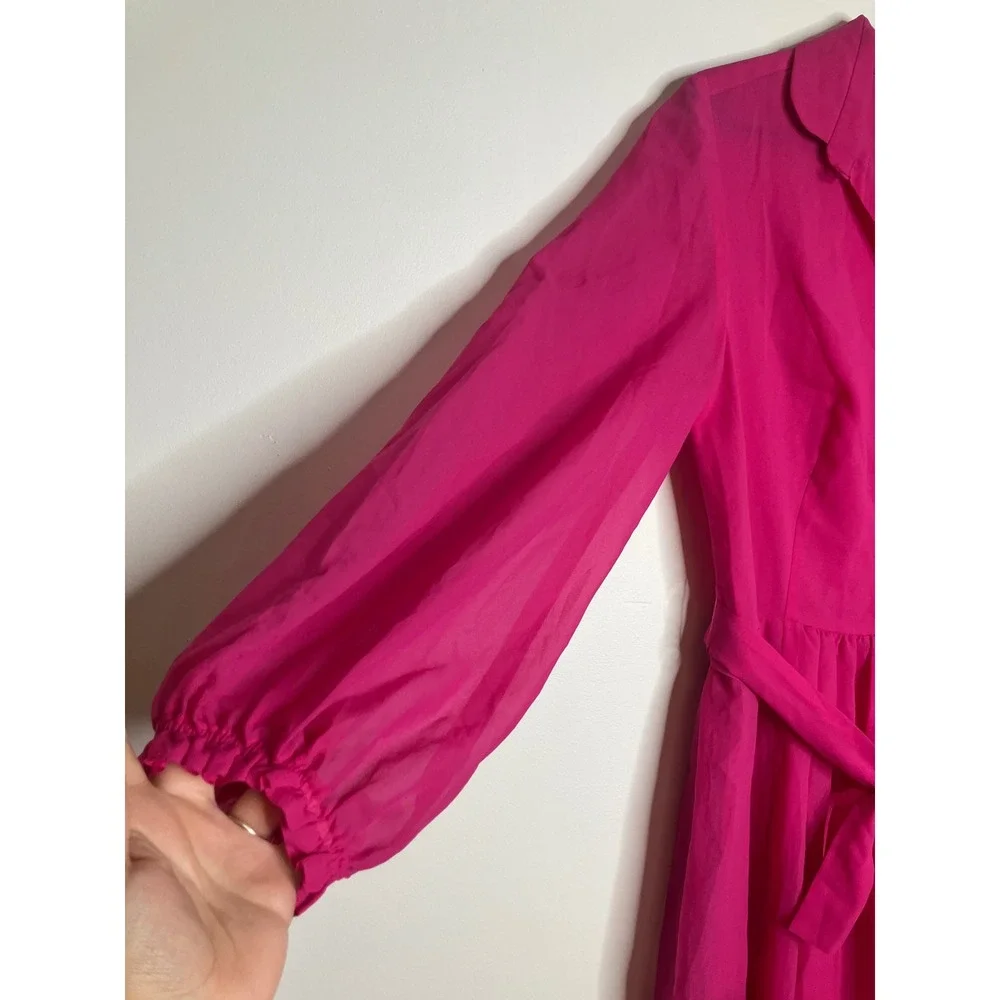 Camilla Copenhagen Maxi Dress Women 10 Pink good Balloon Sleeve Belted Chiffon